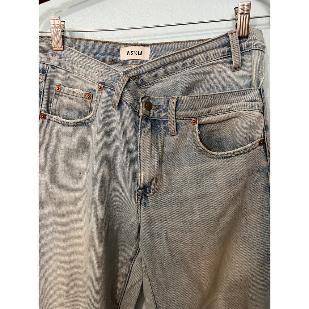 Pistola Nell Relaxed Straight Jeans 24 Light Wash Distressed Raw Hem Designer - Picture 3 of 10